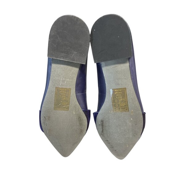 Halston Womens Navy Blue Leather Flats With Suede Ruffle Accent Pointed Toe Size - Picture 10 of 10